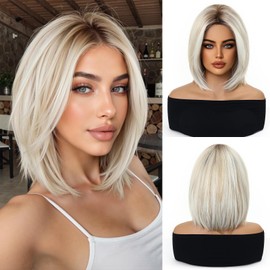 OUFEI Ombre Platinum Blonde Bob Wig Short Straight Wigs For Women Synthetic Hair Wigs for Daily Party Cosplay Wear