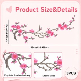 3PCS Cherry Blossom Iron on Patch Embroidered Floral Cherry Blossom Patch