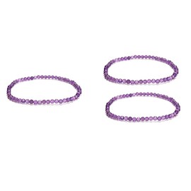 JM Design 2 Pieces Per Bag 3mm Trendy Real Healing Amethyst Crystal Faceted Round Beads Beaded Elastic Bracelet 7.5'' Length for Women Men