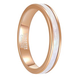 Vakki Rose Gold Rings 4 mm Tungsten Ring for Women White Mother of Pearl Wedding Ring Women's Ring for Wedding Promise Daily Size 49 (15.6) to 62 (19.7), Tungsten Carbide