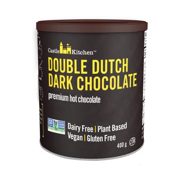 Castle Kitchen Double Dutch Dark Chocolate Premium Hot Cocoa Mix - Dairy-Free, Vegan, Plant Based, Gluten-Free, Non-GMO Project Verified, Kosher - Just Add Water - 14 oz