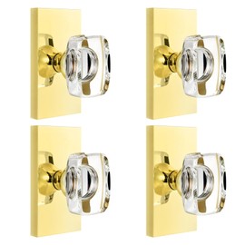 Dllween Glass Gold Dummy Door Knob, Polished Brass Crystal Dummy Door Knob Door Handles Rectangular Modern Non-Turning for Bifold Closet Doors, 4 Pack