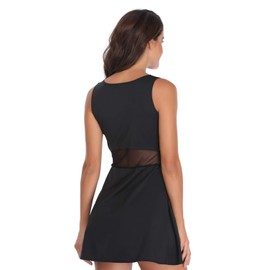 PCGAGA Women's 2 in 1 Tennis Dress Sleeveless Golf Running Workout Dresses Breathable and Quick-Drying Black