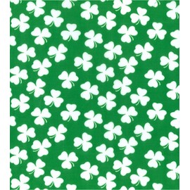 Printed Polycotton Craft Fabric Material - White Clovers ON Green, 1Mtr 110cmx100cm