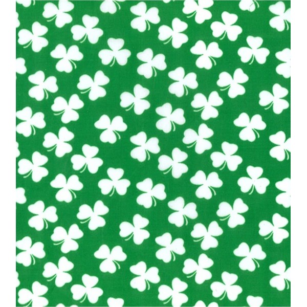 Printed Polycotton Craft Fabric Material - White Clovers ON Green,