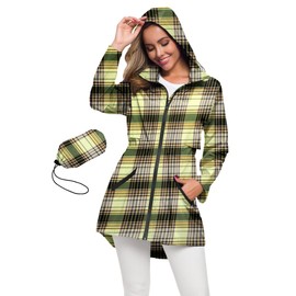 Avoogue Lightweight Raincoat Women Packable Hooded Rain Jacket Women Windbreaker Jacket Plaid L