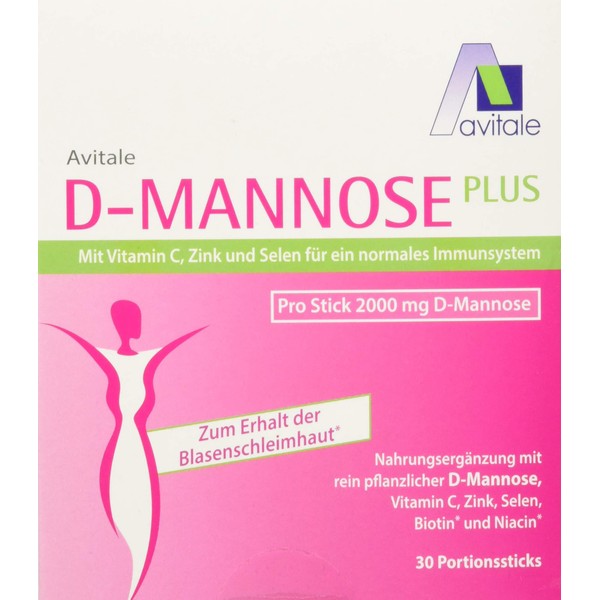Avitale D-Mannose Plus 2000mg Stick with Niacin and Biotin to Promote Bladder Mucosa (Pack of 30)