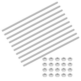 sourcing map 10Set M5-0.8x200mm Fully Threaded Rods, Threaded Rods Bar Studs with Nuts, 304 Stainless Steel Long Thread Screws Hardware for U-Bolts, Anchors, Clamps, Hangers, Silver