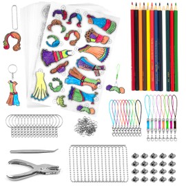 Mooshy Pack of 218 Shrink Film Set, A4 Shrink Film Set, Key Chain, Shrink Film for Crafts, Includes A4 Shrink Film, Clasp, Pencils Hole Punch for Children, DIY Crafts (20 cm x 29 cm)