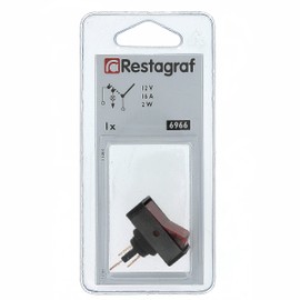 Restagraf Wippschalter mit rotem Licht – 3-polig – Anschluss Flachsteckhülse – Loch Durchmesser 12,5 mm – 16 A – 12 V – Ref. 6966 – 1 Stück