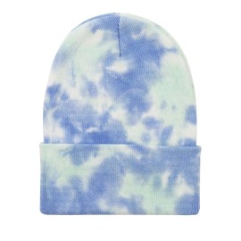 Sportsman Unisex 100% Cotton One Size 12" Tie-Dyed Knit Beanie - SP412 - Sky, One Size