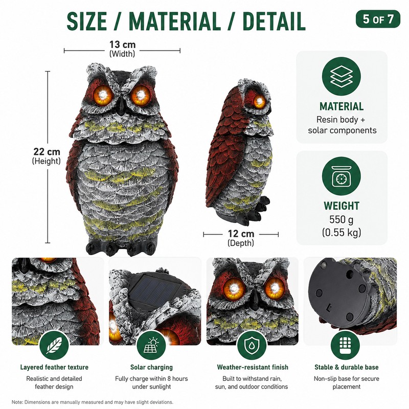 Solar Owl Garden Statue for Outdoor Decor – Rotating Head