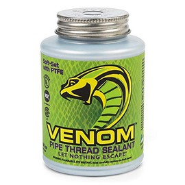 Venom VM08 Pro-Grade Soft-Set PTFE Pipe Thread Sealant for Any Type of Piping, 8 fl.oz Bottle with Brush applicator Cap