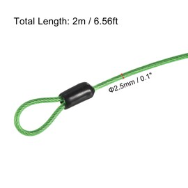 PATIKIL Security Steel Cable 2.5mm x 2m/6.56ft Coated Luggage Lock Wire Rope with Double Loop Green