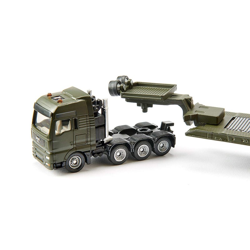 siku 1872, Tieflader mit Panzer, Metall/Kunststoff, 1:87, Abnehmbarer Auflieger, Aufkleberset