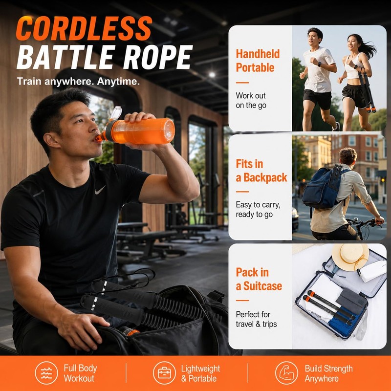 Cordless Battle Ropes with Adjustable Weight & Ropeless Battle Ropes