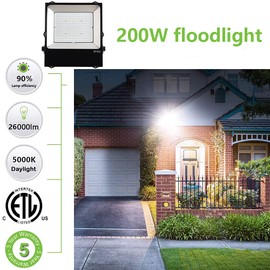 OSTEK LED Flood Light 200W 28000LM，IP65 Waterproof Commercial LED Lighting, 600W HPS Equivalent, Daylight 5000K, Security Floodlight for Home, Backyard, Patio, Garden ETL DLC (200)
