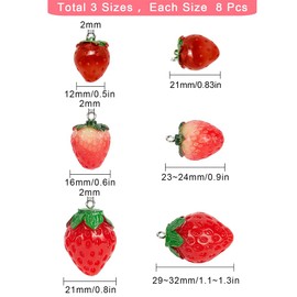 SUNNYCLUE 24 Pieces, 3 Types, Strawberry Charm, Fruit Charm, Japanese Style, Cute, Charm, Fruit Parts, Strawberry, Earrings, Macaron Color, Necklace, Cat, Bracelet, Keychain, Strawberry, Metal Parts,
