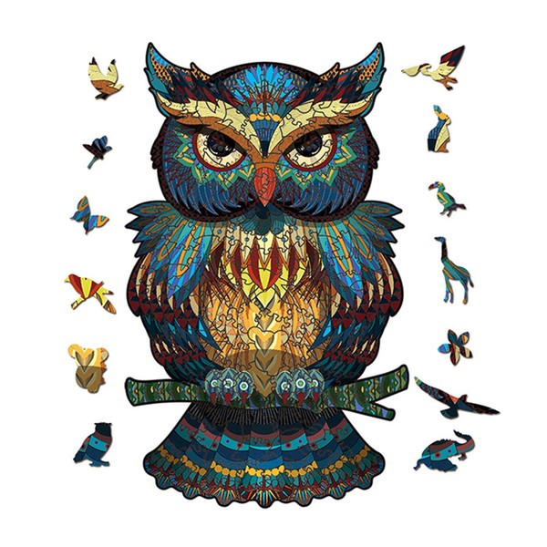 OSDUE 100 PCS Owl Wooden Jigsaw Puzzle100, Unique Animal Shape