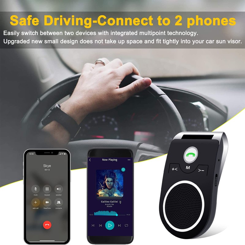 Handsfree Bluetooth for Cell Phone, Bluetooth 5.0 Car Speakerphone, Wireless