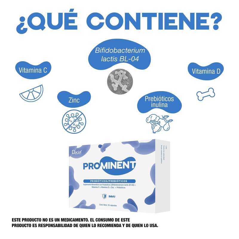 PROMINENT IMMU Probióticos y Prebióticos Mejora Defensas Suplemento Alimenticio Caja