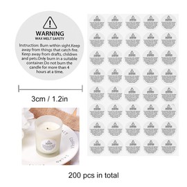 200 pcs Candle Warning Stickers Waterproof Candle Safety Stickers Candle Warning Labels for DIY Candle Making Craft Candle Safe Sticker