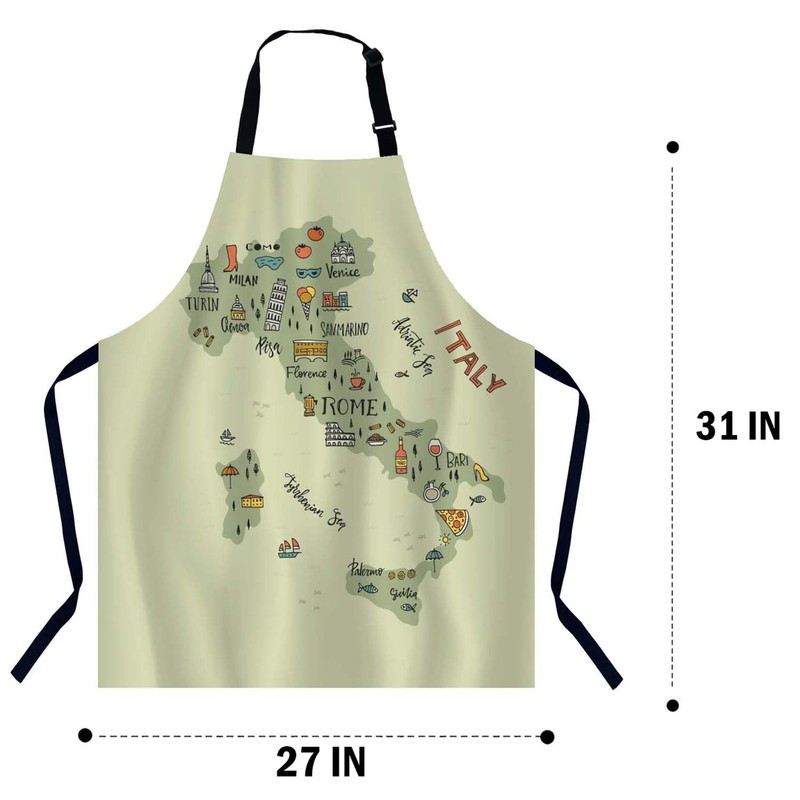 BGBDEIA Italian Map Kitchen Apron for Women Men, Unisex Adjustable