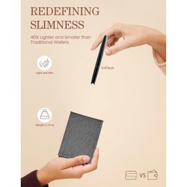 kinzd Slim Wallet with Money Clip RFID Blocking Minimalist Bifold Wallet for Men Genuine Leather Front Pocket Card Holder (Waterproof Black)