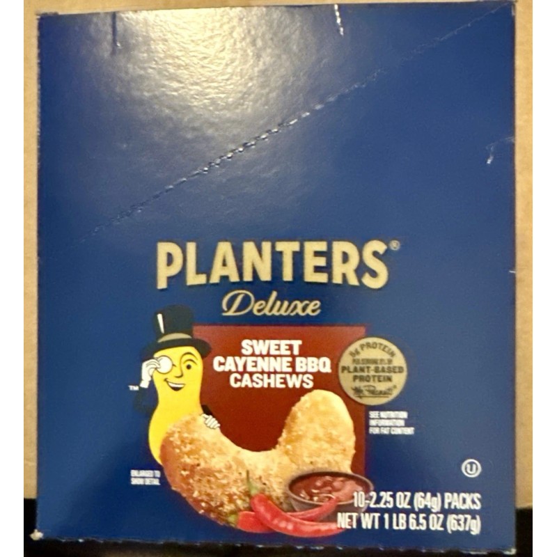 PLANTERS Deluxe~Sweet Cayenne BBQ Cashews~Box of 10-2.25oz Pks~Exp. 8/11/25~New