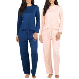 2 Pack:Plus Size Long Sleeve Pajamas For Women Sets Pajama Sets Two Piece Pj Summer Pijamas De Mujer Cotton Pjs Pants Loungewear Sleepwear Matching Ladies Bottoms Comfy Soft Pyjamas Teen Lightweight