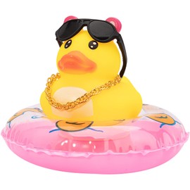 Wonuu Car Duck Decoration - Dashboard Ornament with Mini Swim Ring Necklace and Sunglasses (A Rabbit-ear Duck)