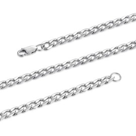 FOSIR 5mm Stainless Steel Flat Cuban link Chain for Men Silver Curb Necklace 55cm