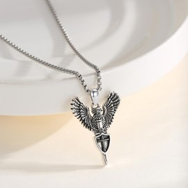 CRWENG Cross Eagle Necklaces for Men 925 Sterling Silver Cross Pendant Eagle Chain Jewelry Fashion Christian Gothic Necklace Jewelry Gifts for Men and Women