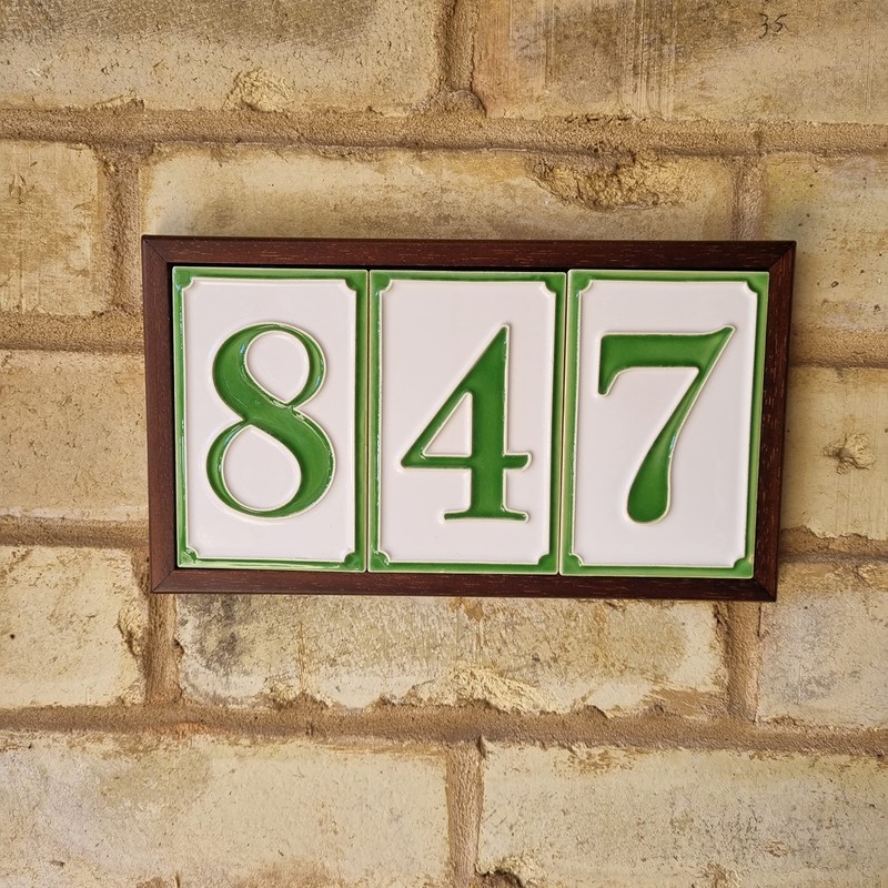 House Numbers Hand-painted Italian Ceramic Numbers Tiles Simple Green Design,