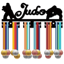 CREATCABIN Judo Medal Holder, Sports Medal Hanger, Medal Stand, Acrylic Wall Shelf, Mounted Over 40 Medals for Athletes, Runners, Football, Champions, Medal Winners, Black, 29 x 11.9 cm
