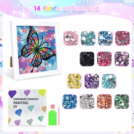 OWill Diamond Art for Kids, Gem Art for Kids 5D Butterfly Diamond Art Animals, DIY Kids Diamond Painting Art Kit with Frame for Girls Boys Beginners, Gifts for 6 7 8 9 10 Years Old Girls (Blue)