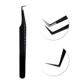 VAVALASH Lash Tweezers for Eyelash Extensions, Fiber Tip Diamond Grip 90 Degree Tweezers for Lash Extension,Professional Precision Black Lash Tweezers for Volume & Classic Lashes (90 Degree Tweezers)
