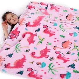 Lukeight Dinosaur Blanket for Girls, Pink Dinosaur Throw Blanket for Girls, Fluffy Cozy Kids Blanket with Vibrant Dinosaurs Pattern on Both Sides, Soft and Warm Throw Blanket - 50x60 Inches