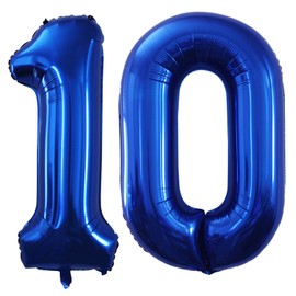 GOER Number 10 Balloons for 10th Birthday Party Decorations,42 Inch Jumbo Foil Helium Balloons for 10th Anniversary (Blue)