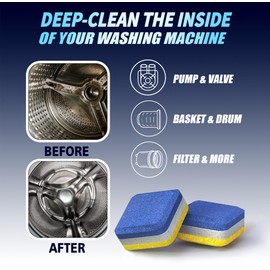 Washing Machine Cleaner Descaler 28 Pack - Designed for Front Loader Washer - Deep Cleaning Tablets For HE, Septic Safe Eco-Friendly Deodorizer, Clean Inside Drum & Laundry Tub Seal - 14 Month Supply