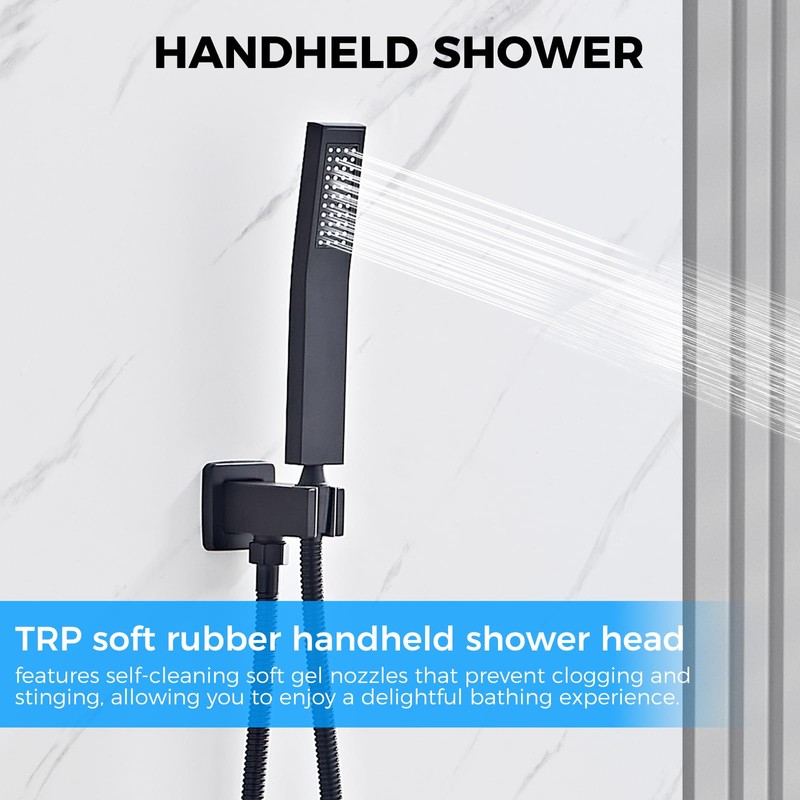 10" Matte Black Rainfall Shower Faucet Set with Rain Shower