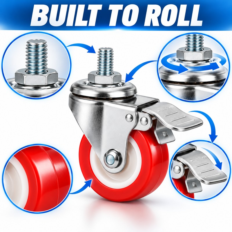 4-Piece Heavy-Duty Swivel Caster Wheels – 1", 1.25", 1.5" Threaded