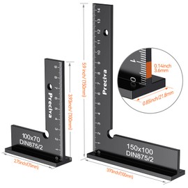 Preciva Engineer's Square Set, 2 Pieces, 90° Try Square, Carpenter's Square with Measuring Scale (cm) for Precise Work in Metal Construction and Workshop, Size 100 x 70 mm and 150 x 100 mm