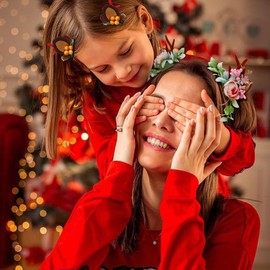 Kiiwah Set of 3 Christmas Hair Accessories Set, Christmas Headband with Antlers Floral and Christmas Reindeer Antlers Hair Clips Hair Clips Xmas Headpiece for Girls Adults