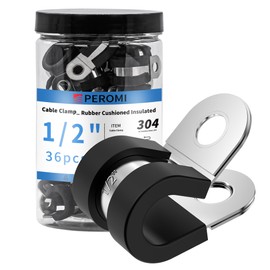 36PCS 1/2" Double Cable Clamps 304 Stainless Steel with Upgraded Riveted Reinforcement. Rubber Cushioned Insulated Loop Clamps for Pipe and Metal Wire