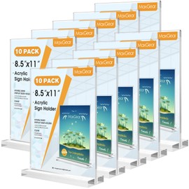 MaxGear Acrylic Sign Holder 8.5 X 11 Inches 10 Pack, Double Sided Plastic Display Stands Table Top Acrylic Frame, Clear Paper Holder Menu Flyer Stand for Stores, Restaurants, Hotels, Office