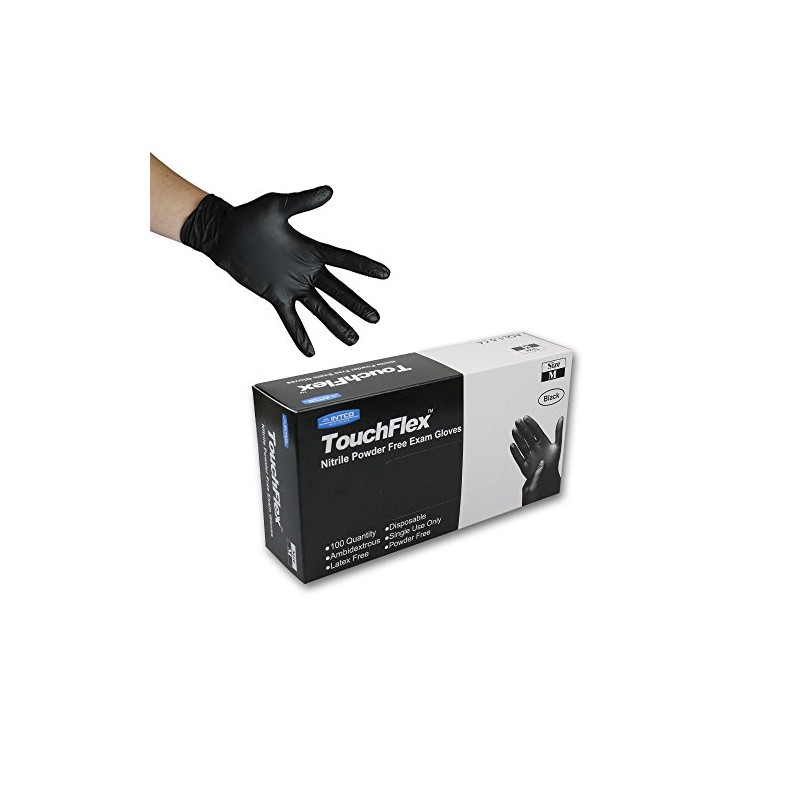 TouchFlex N318D-50Touchflex Disposable Black Nitrile Gloves - Latex & Powder
