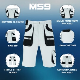 MS9 Mens Cargo Combat Painter Work Working Short Shorts White