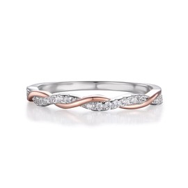 Ladies Ring Solid Sterling 925 Silver & Rose Gold Diamond Eternity Ring Sizes K to U (S)