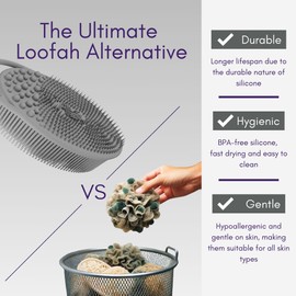 Avilana Avilana Silicone Exfoliating Body Scrubber ?ual-Sided Silicone Loofah for Shower, Body Scrubber for Men & Women, Gentle Loofa Alternative, Easy-to-Clean Silicone Body Scrubber (S2-Gray)